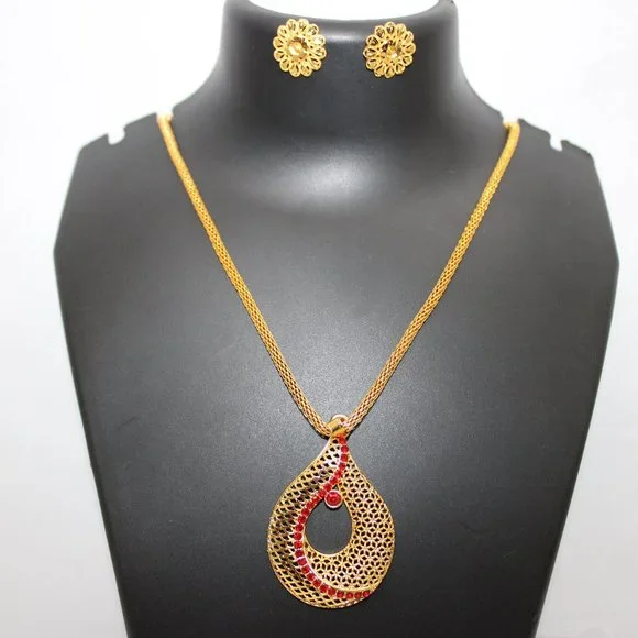 Gold Pendant Necklace Red Stone Pendant Necklace Pendant Chain Necklace - Picture 2 of 2